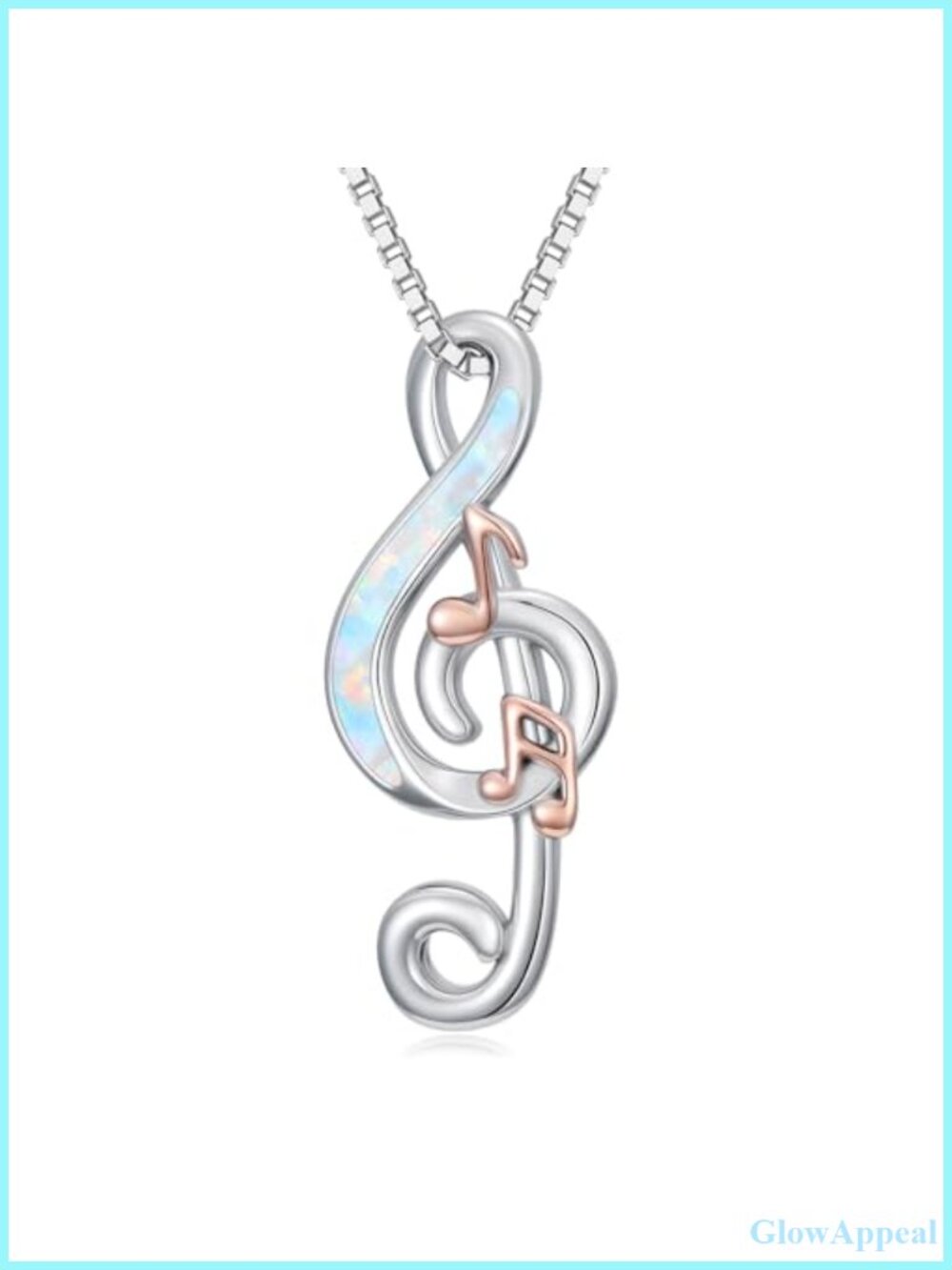 Sterling Silver Music Note Necklace Created Zircon Opal Pendant
